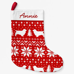 Sussex Spaniel Silhouettes Pattern Red and White Small Christmas Stocking