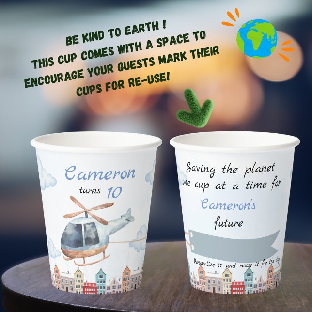 Sustainable Reusable Blue Watercolor Helicopter Paper Cups (Creator Uploaded)
