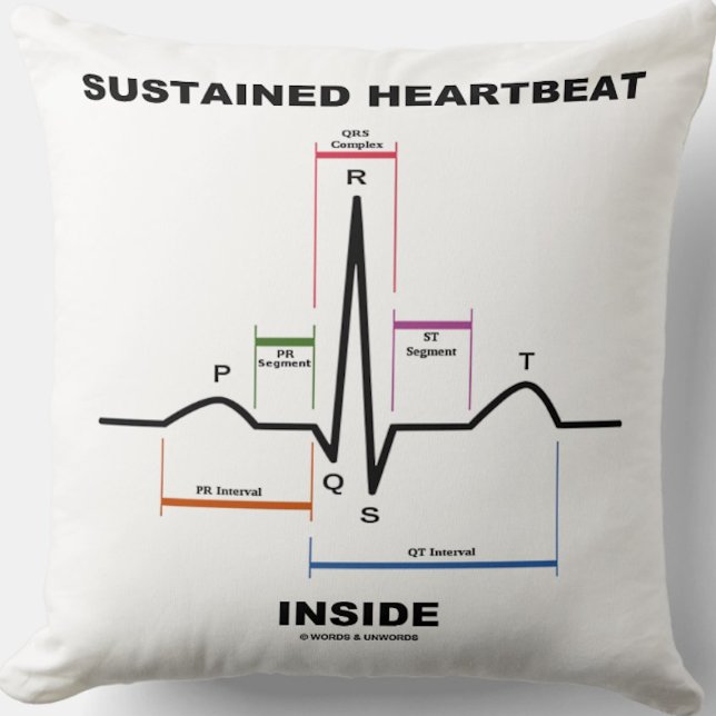 Sustained Heartbeat Inside Electrocardiogram Humou Cushion (Throw pillow featuring sinus rhythm on electrocardiogram & the saying "Sustained Heartbeat Inside")