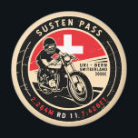 Susten Pass | Switzerland | Motorcycle Magnet<br><div class="desc">Susten Pass done in a vintage,  distressed style emblem. It is a famous is high mountain pass found in Switzerland.</div>