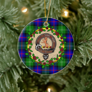 Sutherland Badge & Tartan Personalised Christmas Ceramic Ornament