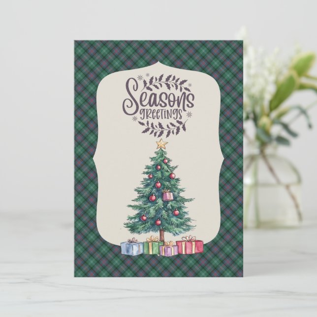 Sutherland Old Ancient Scottish Tartan Christmas Holiday Card (Standing Front)