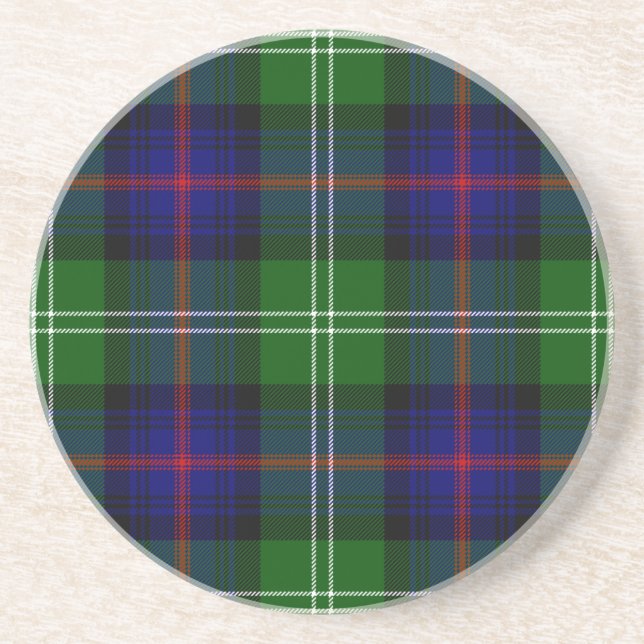 Sutherland tartan blue green plaid coaster (Front)