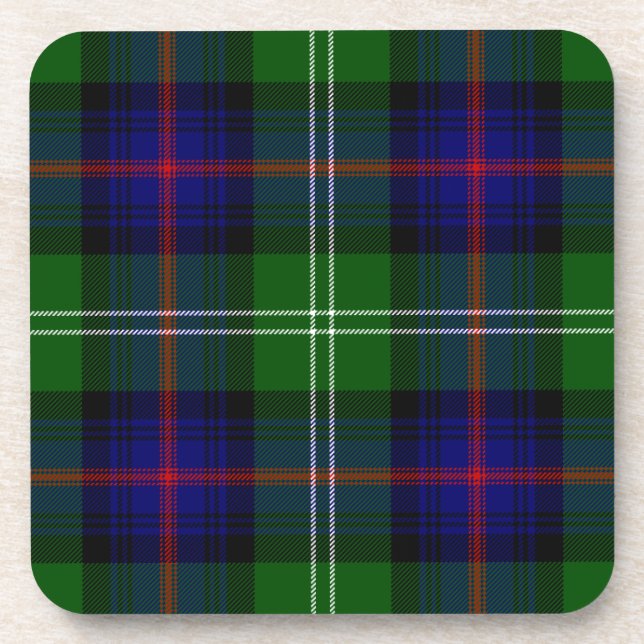 Sutherland tartan blue green plaid coaster (Front)