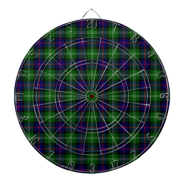 Sutherland tartan blue green plaid dartboard (Front)