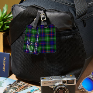 Sutherland tartan blue green plaid luggage tag