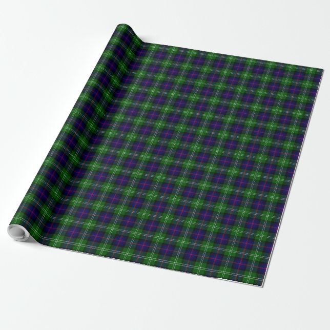 Sutherland tartan blue green plaid wrapping paper (Unrolled)