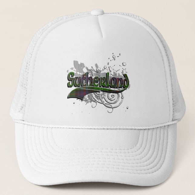 Sutherland Tartan Grunge Trucker Hat (Front)