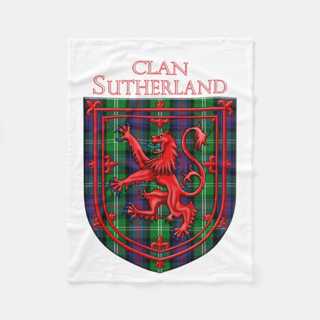 Sutherland Tartan Scottish Plaid Lion Rampant Fleece Blanket (Front)