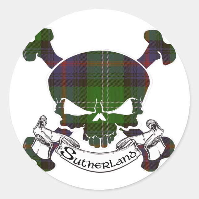 Sutherland Tartan Skull Classic Round Sticker (Front)