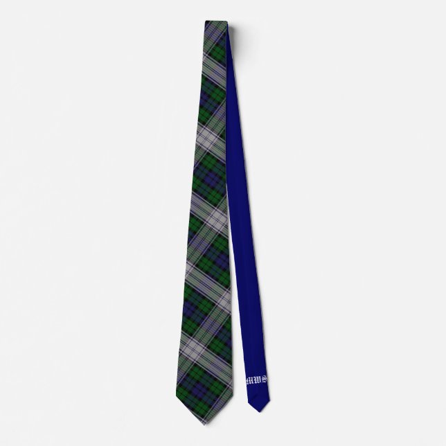 Sutherland Tartan & Solid Blue Monogram Neck Tie (Front)