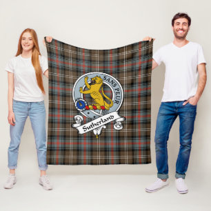 Sutherland Weathered Clan Badge Tartan Plaid Fleece Blanket