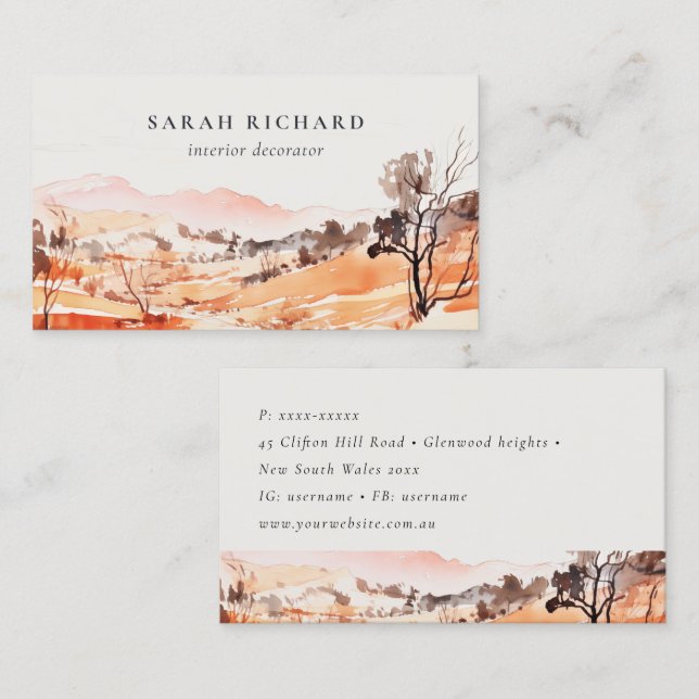Sutle Blush Orange Watercolor Woods Mountain  Business Card (Front/Back)