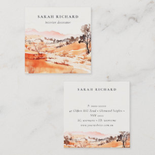 Sutle Blush Orange Watercolor Woods Mountain  Square Business Card