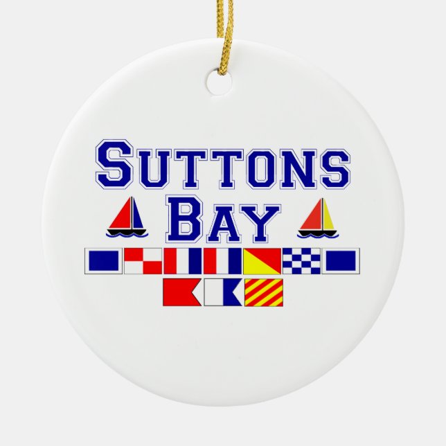 Suttons Bay, MI - Nautical Flag Spelling Ceramic Ornament (Front)