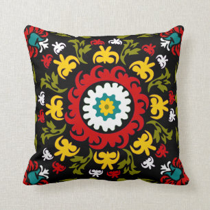 Suzani floral pattern, folk art cushion