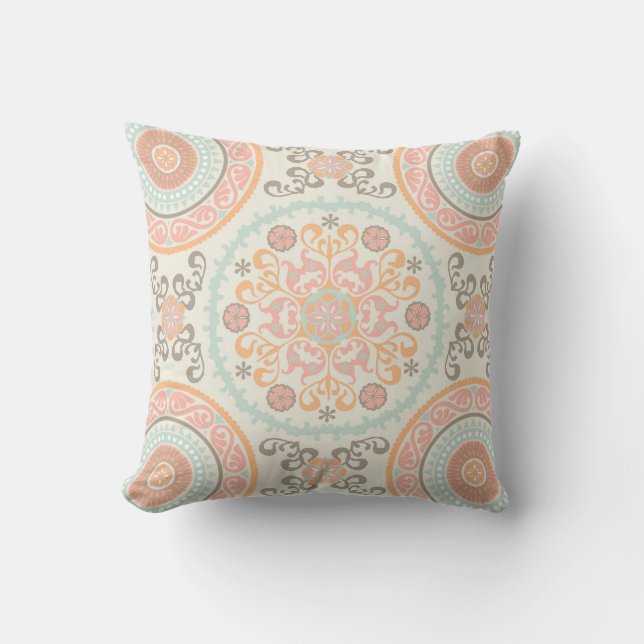 Suzani Middle Eastern Ethnic Uzbek  pattern Cushion (Front)