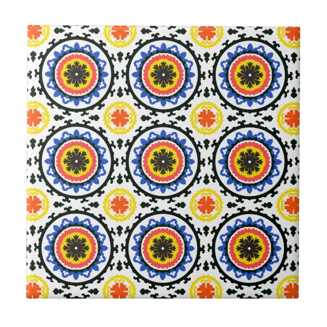 Suzani Pattern Ceramic Tile (Front)
