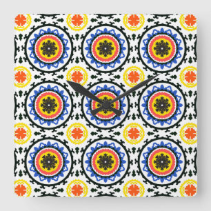 Suzani Pattern Square Wall Clock