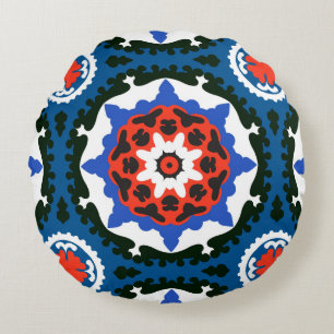 Suzani Pattern With Bold Ornament Round Cushion