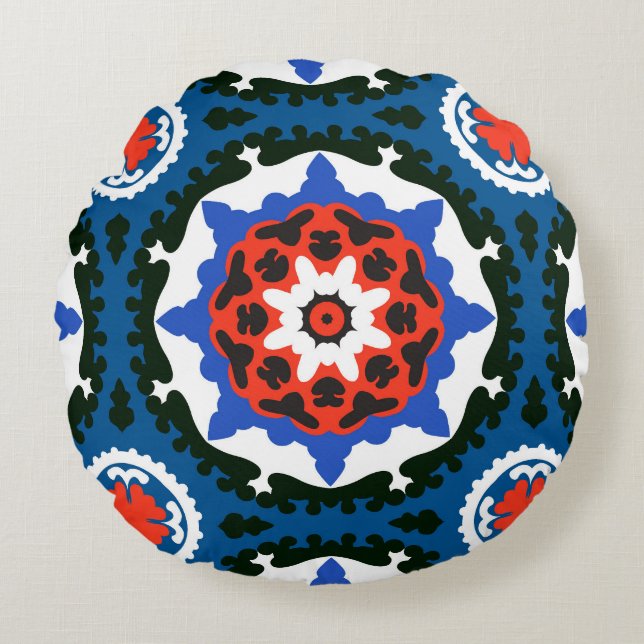 Suzani Pattern With Bold Ornament Round Cushion (Front)