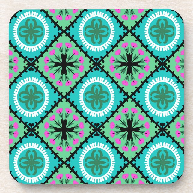 Suzani Pattern with Uzbek and Kazakh Motifs Coaster (Front)