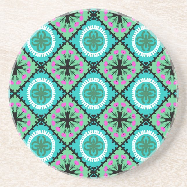 Suzani Pattern with Uzbek and Kazakh Motifs Coaster (Front)