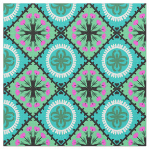 Suzani Pattern with Uzbek and Kazakh Motifs Fabric