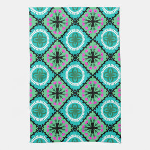 Suzani Pattern with Uzbek and Kazakh Motifs Tea Towel