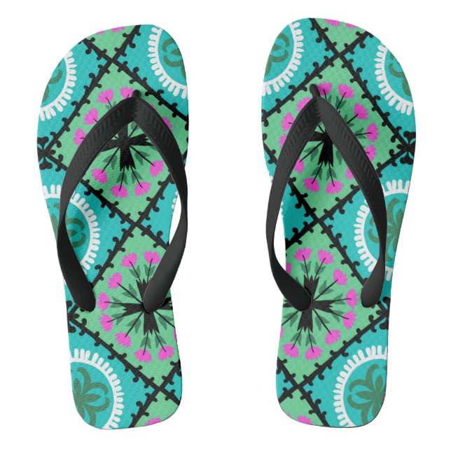 Suzani Pattern with Uzbek and Kazakh Motifs Thongs (Footbed)