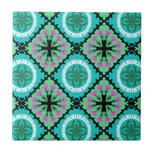 Suzani Pattern with Uzbek and Kazakh Motifs Tile