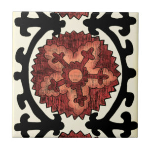 Suzani Style Decorative Floral Pattern Ceramic Tile