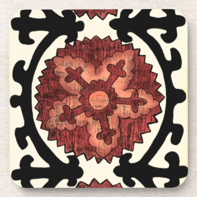 Suzani Style Decorative Floral Pattern Coaster (Front)