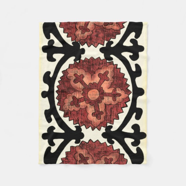Suzani Style Decorative Floral Pattern Fleece Blanket (Front)
