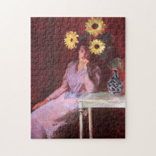Suzanne Hoschedé with Sunflowers Monet Fine Art Jigsaw Puzzle