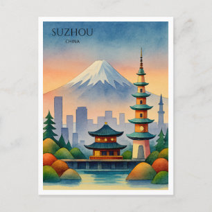Suzhou China Watercolor Travel Souvenir Holiday Postcard