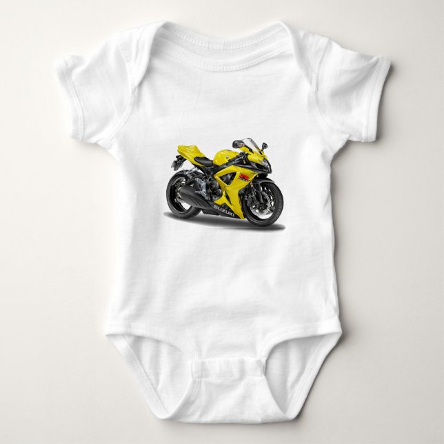 Suzuki GSX-R600 Yellow Bike Baby Bodysuit (Front)