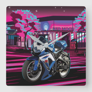Suzuki GSX-R in Red Moon City Square Wall Clock
