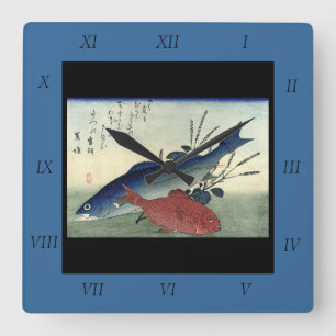 Suzuki & Kimmedai - Hiroshige's Japanese Fish Square Wall Clock