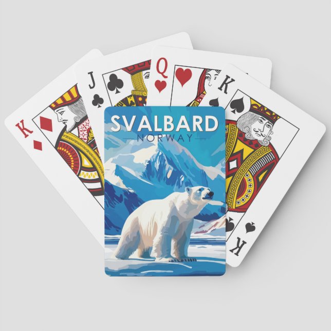 Svalbard Norway Polar Bear Travel Art Vintage Playing Cards (Back)