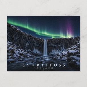 Svartifoss Black Falls Iceland Northern Lights Postcard