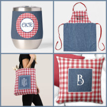 Plaid, Red & White Gingham || Blue Denim Print