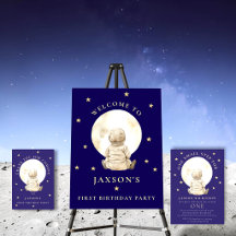 Astronaut Baby Moon Stars Navy Birthday collection