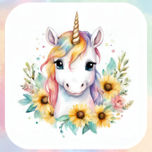 Cute Unicorn Sunflower Simple Birthday