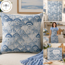 Coastal Blue Seashell Pattern Beach Home Decor