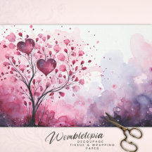 Valentine's Day Watercolor Heart Trees Decoupage 