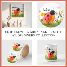 Cute Ladybug Girl's Name Pastel Wildflowers 