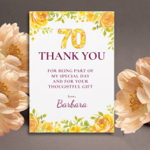 70th Birthday - Yellow Rose Floral Design