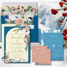 Winter Mountain Flowers Wedding Invitation