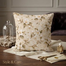 Elegant White Floral Olive Gold Botanical Pattern